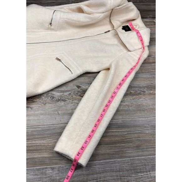 Jessica Simpson Boiled Wool Blend Dress Coat LARGE Ivory W/ Gold Zipper Chic - Picture 11 of 15